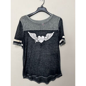 Paper Thin Heather Gray White Stripes Short Sleeve Football Wings T Shirt Large